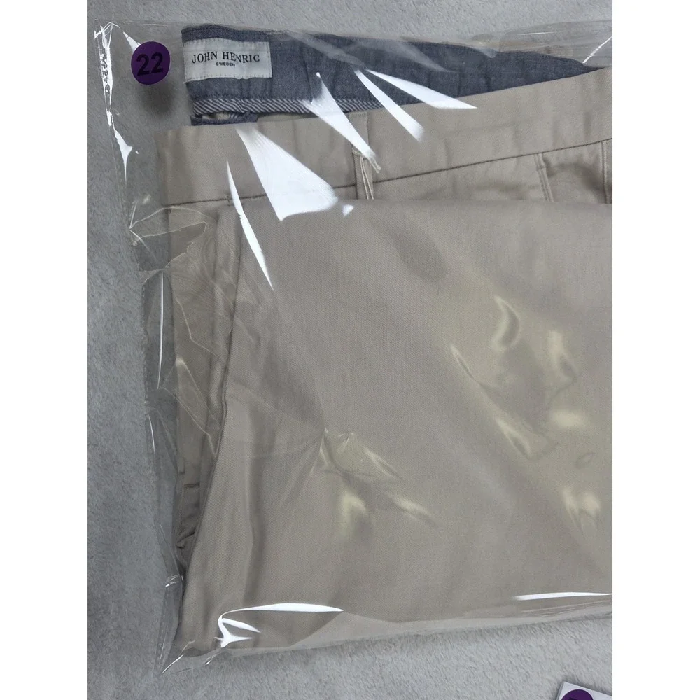 John Henric Soho Chino Pants Mens W40 L32 Beige Stretch Slim Fit Dress Casual...